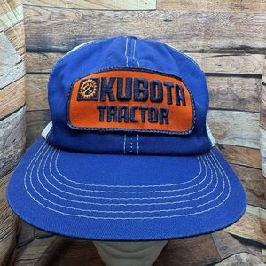 Vintage KUBOTA Tractor Trucker Hat Cap Mesh Blue Orange K-Products SnapBack Adj